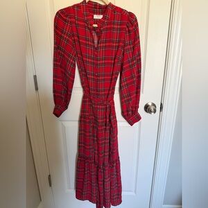 UNTUCKit Red Tartan Plaid Maxi Dress with Waist Tie